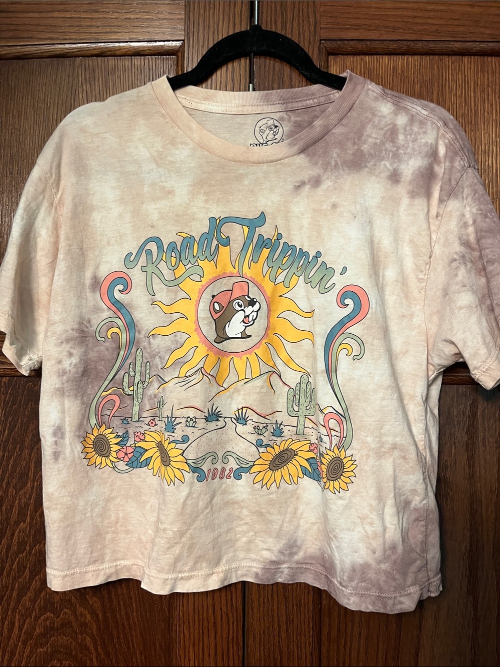 Road Trippin' Tie-Dye women’s crop top Tee - Beige & Purple